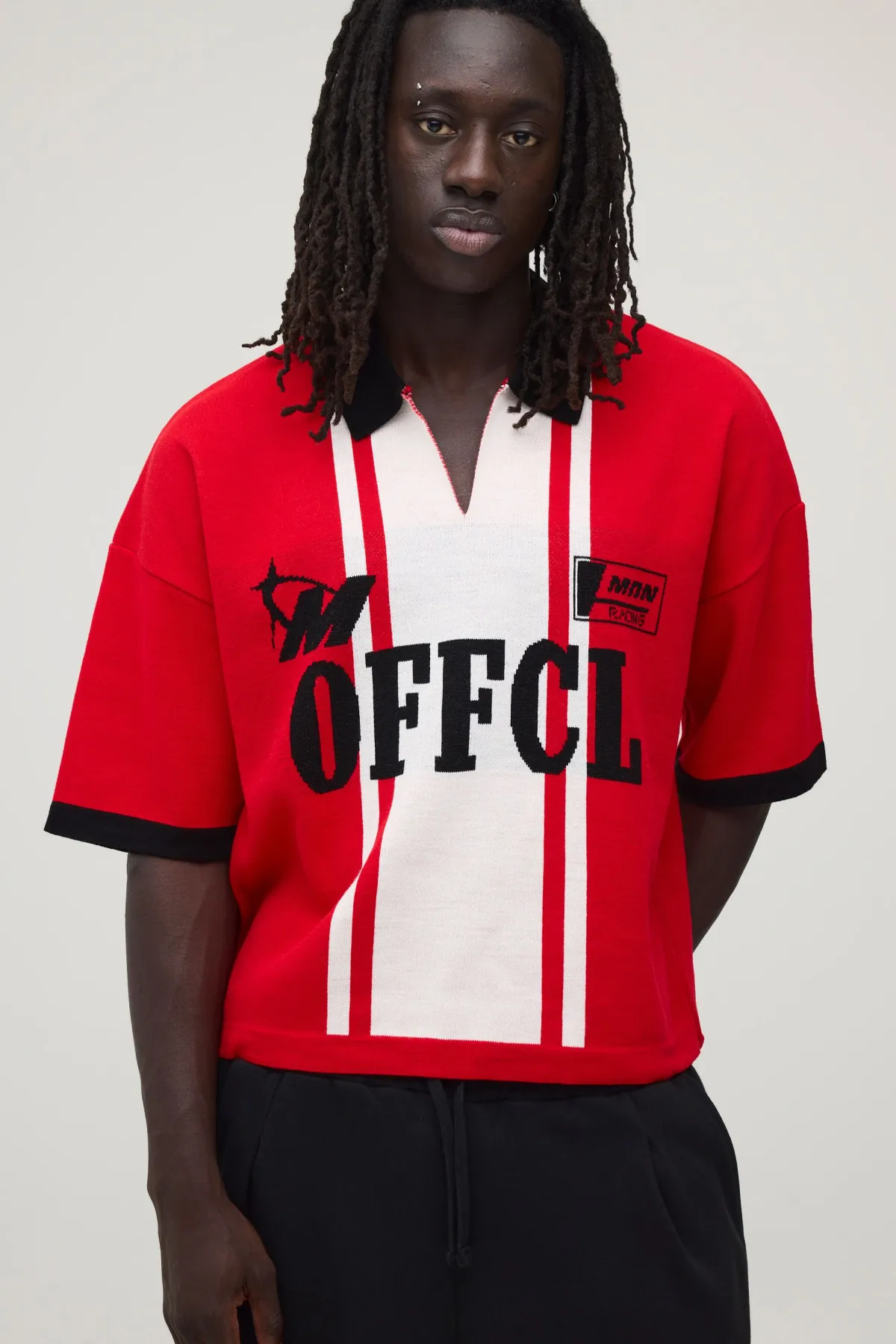 boohooMAN Polo Tricoté Surdimensionné Jacquard Moto Coupe Boxy<Homme Polos