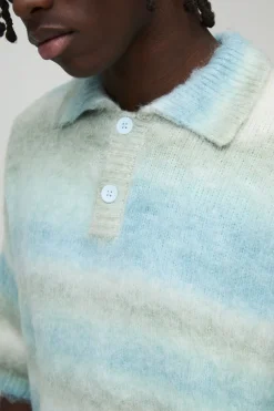 Polo tricoté surdimensionné à rayures brossées à manches courtes