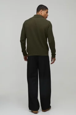 Polo Tricoté Texturé à Manches Longues Coupe Regular