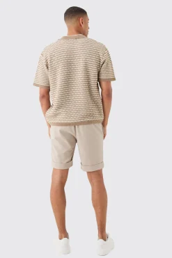 Polo tricoté texturé à rayures, ample et à coupe boxy