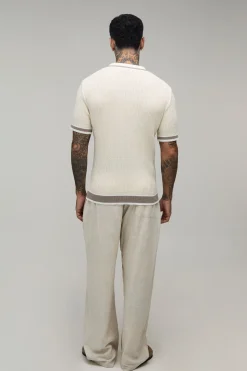 Polo Tricoté À Torsades Brodé Coupe Ample Pour Homme Grand