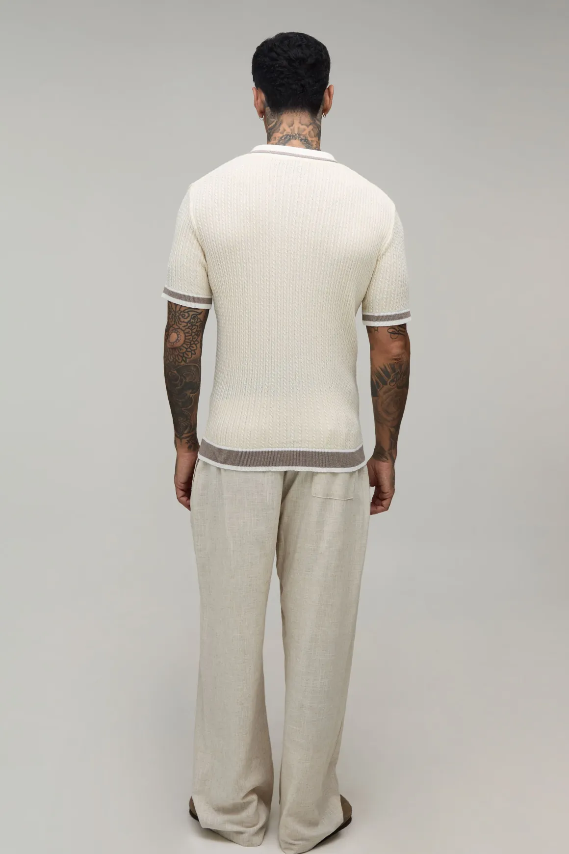 Polo Tricoté À Torsades Brodé Coupe Ample Pour Homme Grand