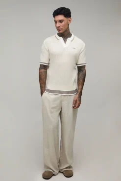 Polo Tricoté À Torsades Brodé Coupe Ample Pour Homme Grand