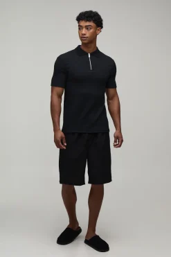 boohooMAN Polo Zippé Ajusté Texturé Froissé Effet Muscle<Homme Polos