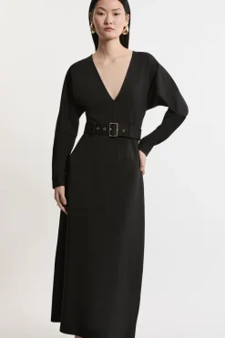 Ponte Belted Maxi Dress