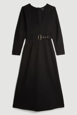 Ponte Belted Maxi Dress