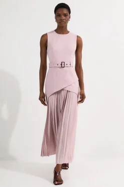 KarenMillen Ponte et robe maxi plissée en jersey géorgette<Femme Toutes Les Robes|Robes Longues