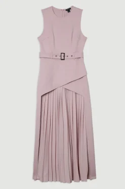 KarenMillen Ponte et robe maxi plissée en jersey géorgette<Femme Toutes Les Robes|Robes Longues