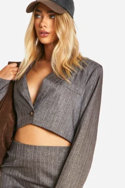 Premium Blazer court sur mesure en marl à fines rayures