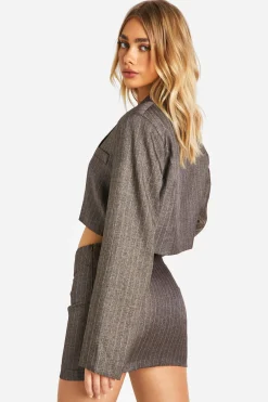 Premium Blazer court sur mesure en marl à fines rayures