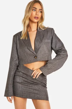 Premium Blazer court sur mesure en marl à fines rayures
