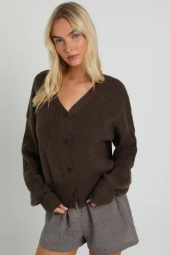 Premium Cardigan tricoté haut de gamme à côtes et boutons traversants