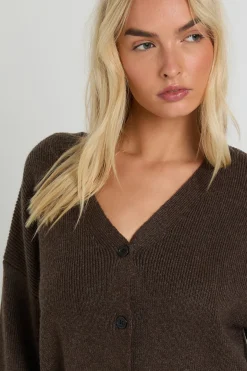 Premium Cardigan tricoté haut de gamme à côtes et boutons traversants