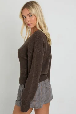 Premium Cardigan tricoté haut de gamme à côtes et boutons traversants