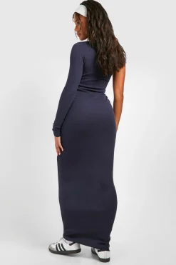Premium Contrast Rib One Shoulder Maxi Dress