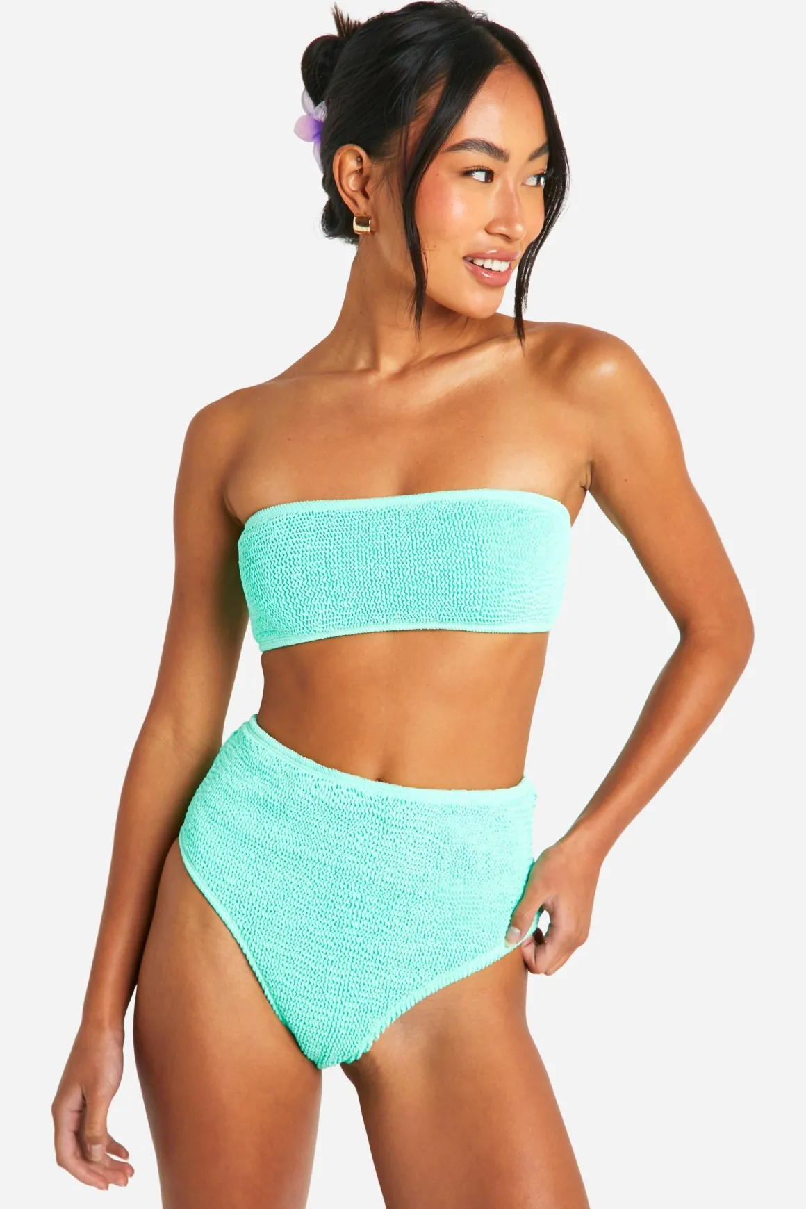 Premium Crinkle Bikini à Taille Haute