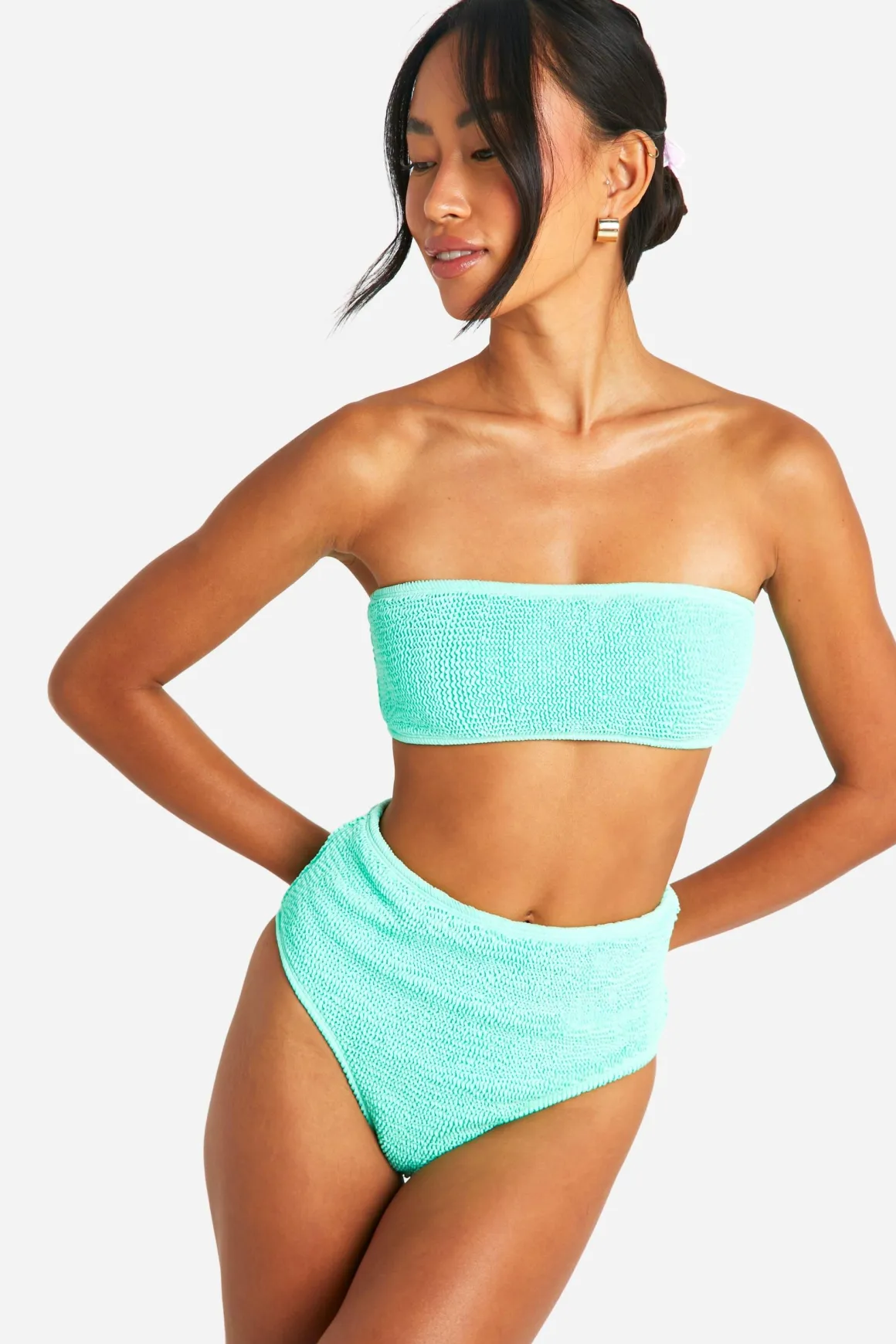 Premium Crinkle Bikini à Taille Haute