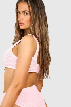 boohoo Premium Crinkle Scoop Bikini Top<Femme Maillots De Bain|Tenues De Plage
