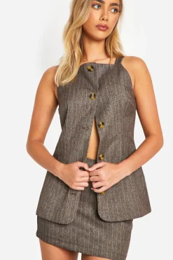 Premium Gilet Long Premium à fines rayures