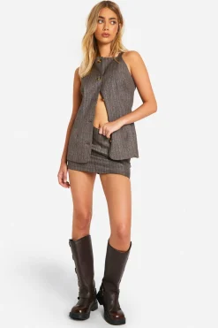 Premium Gilet Long Premium à fines rayures