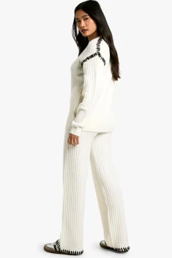 Premium Heavyweight Contrast Trim Jumper And Trouser Knitted Set -> Ensemble tricoté premium pull et pantalon en tissu lourd avec garniture contrastée