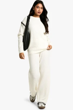 Premium Heavyweight Contrast Trim Jumper And Trouser Knitted Set -><noscript><img width=