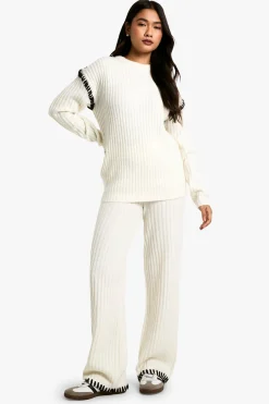 Premium Heavyweight Contrast Trim Jumper And Trouser Knitted Set -><noscript><img width=