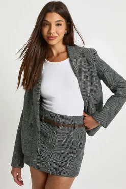 Premium Jupe mini à chevrons ceinturée haut de gamme