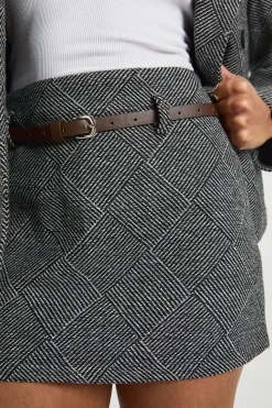 Premium Jupe mini à chevrons ceinturée haut de gamme