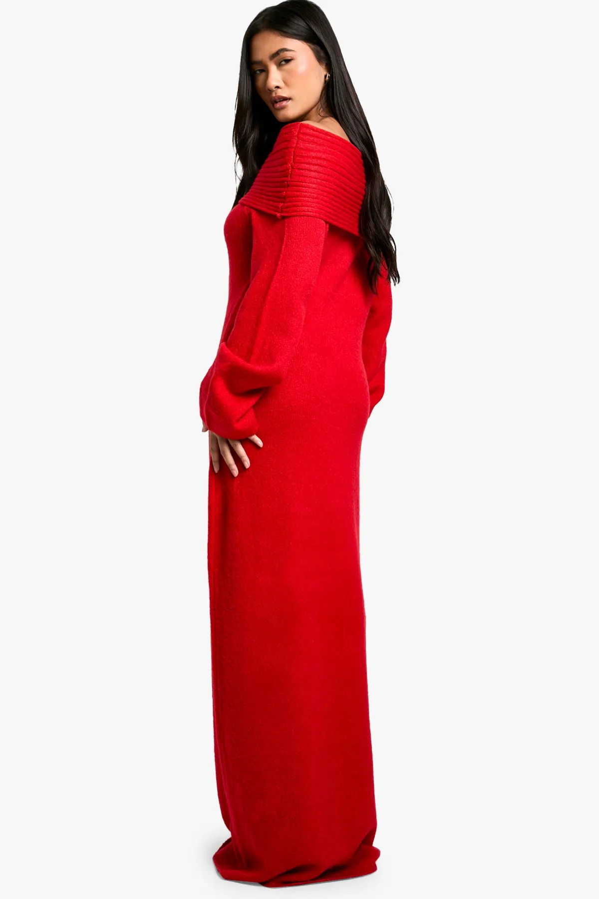 boohoo Premium Oversized Rib Bardot Neckline Soft Knit Jumper Dress<Femme Robes À Manches Longues|Robes