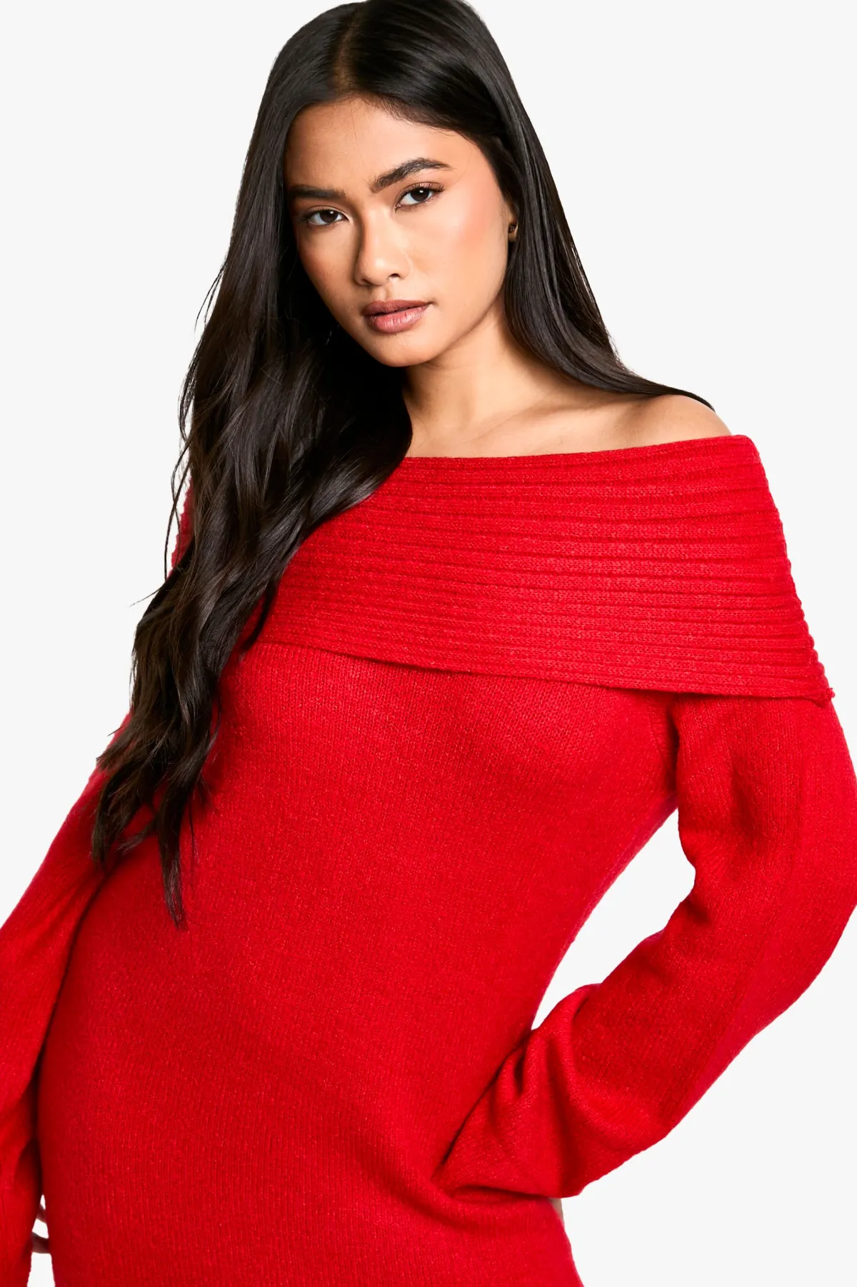 boohoo Premium Oversized Rib Bardot Neckline Soft Knit Jumper Dress<Femme Robes À Manches Longues|Robes