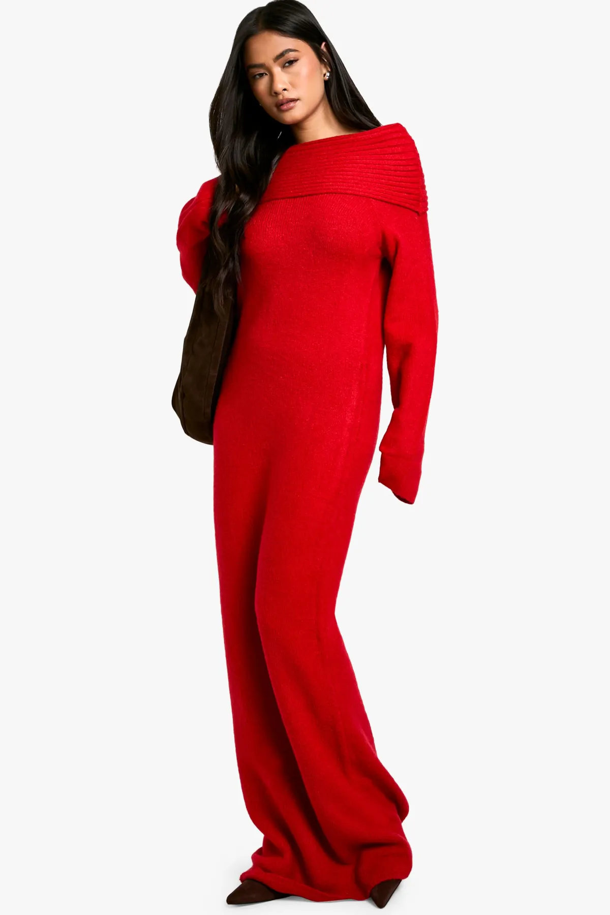 boohoo Premium Oversized Rib Bardot Neckline Soft Knit Jumper Dress<Femme Robes À Manches Longues|Robes