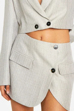 Premium Pinstripe Wrap Front Micro Mini Skirt