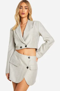 Premium Pinstripe Wrap Front Micro Mini Skirt
