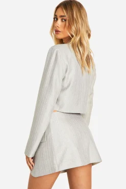 Premium Pinstripe Wrap Front Micro Mini Skirt
