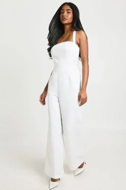 Premium Satin Boned Corset Halterneck Wide Leg Jumpsuit