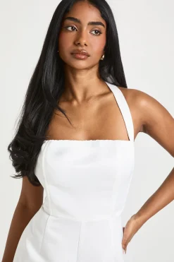 Premium Satin Boned Corset Halterneck Wide Leg Jumpsuit