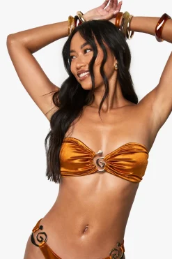 boohoo Premium Satin Gold Hardware Swirl Trim Bandeau Bikini Top<Femme Tenues De Plage|Satin Et Dentelle