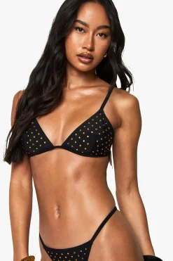 boohoo Premium Swim Hot Fix Diamante Top de Bikini Triangle Fixe<Femme Maillots De Bain|Tenues De Plage
