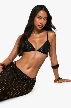 boohoo Premium Swim Hot Fix Diamante Top de Bikini Triangle Fixe<Femme Maillots De Bain|Tenues De Plage