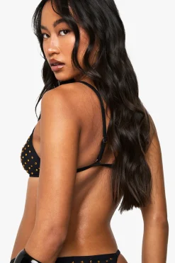 boohoo Premium Swim Hot Fix Diamante Top de Bikini Triangle Fixe<Femme Maillots De Bain|Tenues De Plage