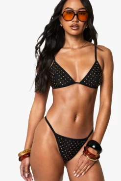Premium Swim Hot Fix Diamante Tanga Bikini Bottoms