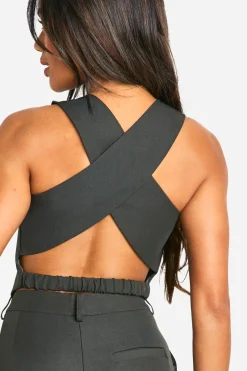 Premium Woven Cross Back Detail Waistcoat