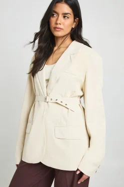 boohoo Premium Woven Oversized Cinched Waist Belted Blazer<Femme Blazers|Vestes & Manteaux