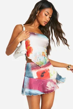 Printed Frilled Hem Mini Skirt → Mini-jupe imprimée à ourlet froncé