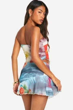 Printed Frilled Hem Mini Skirt → Mini-jupe imprimée à ourlet froncé