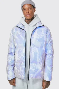 boohooMAN Puffer à col entonnoir imprimé reflétant style montagne<Homme Manteaux Et Vestes