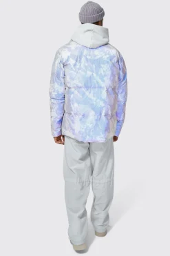 boohooMAN Puffer à col entonnoir imprimé reflétant style montagne<Homme Manteaux Et Vestes