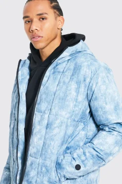 boohooMAN Puffer tie-dye grand format à panneaux carrés et capuche<Homme Tout Afficher|Vestes & Manteaux Tall