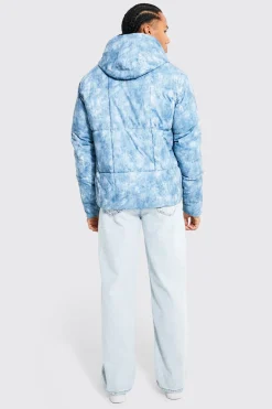 boohooMAN Puffer tie-dye grand format à panneaux carrés et capuche<Homme Tout Afficher|Vestes & Manteaux Tall
